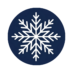 Icono circular azul oscuro con un copo de nieve blanco en el centro.